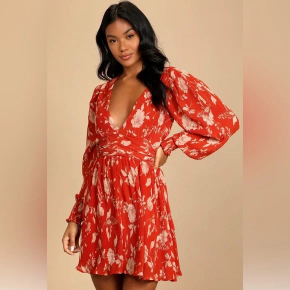 Lulu's Scarlet Floral Mini Dress - Picture 3 of 11